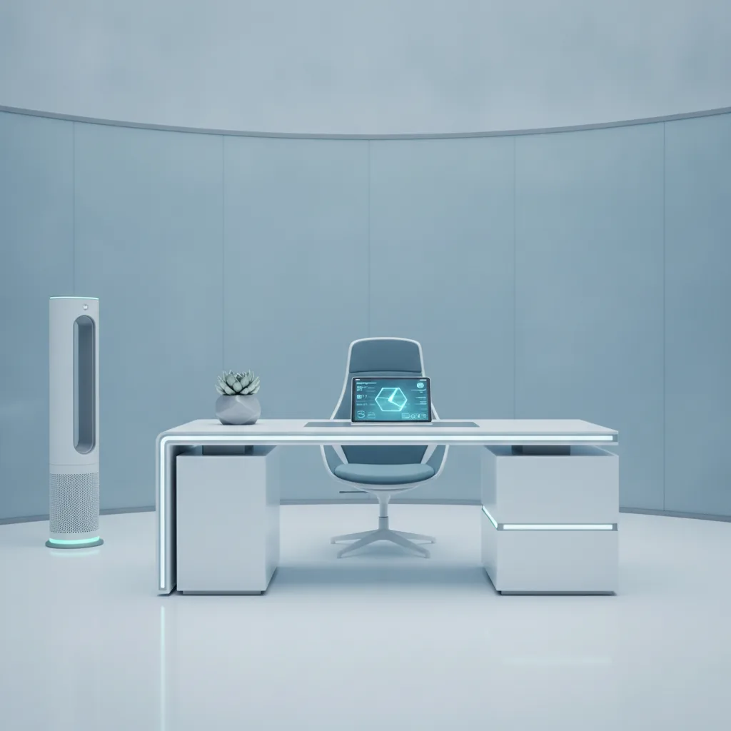Clean corporate futurism, calm authoritative mood, crisp high-key