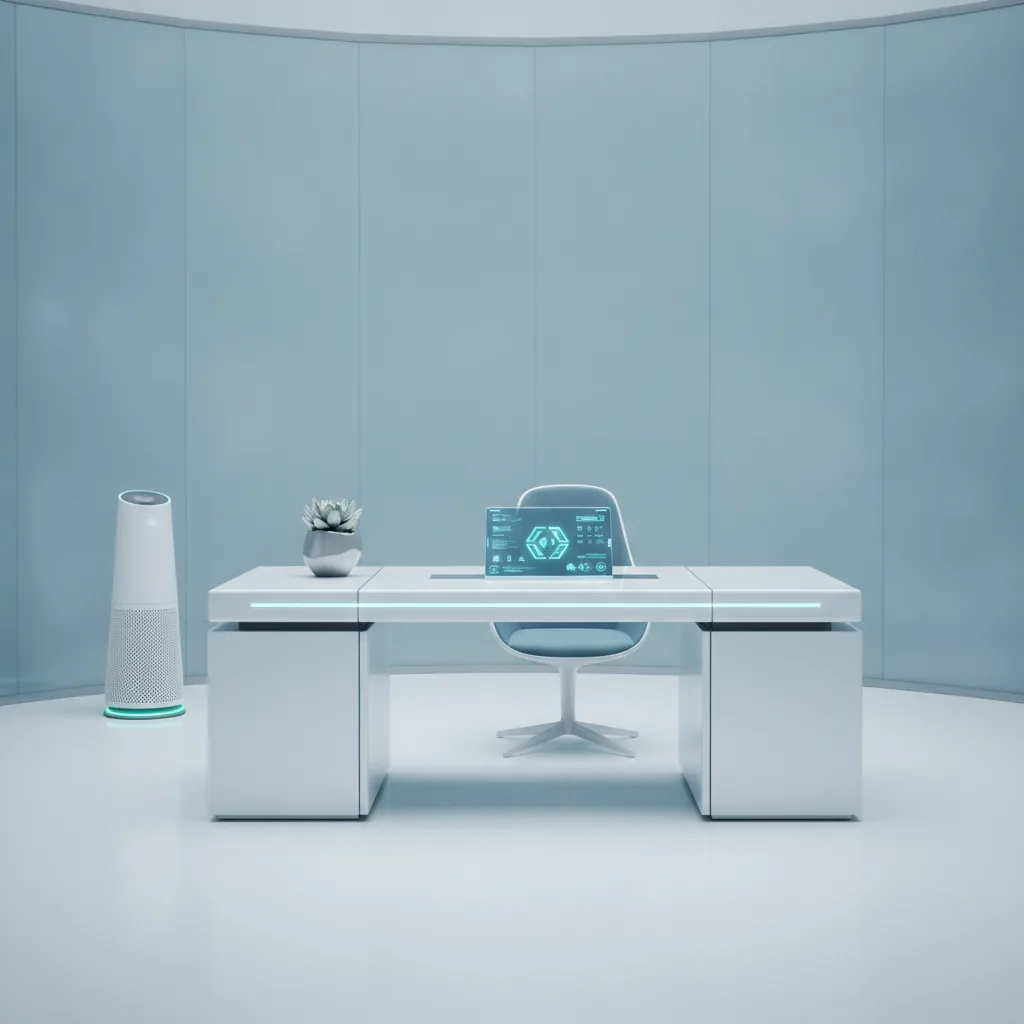 Clean corporate futurism, calm authoritative mood, crisp high-key
