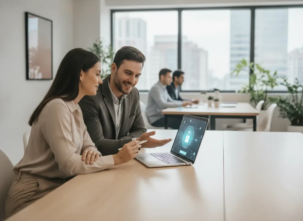 Real photo of a freelancer and client reviewing