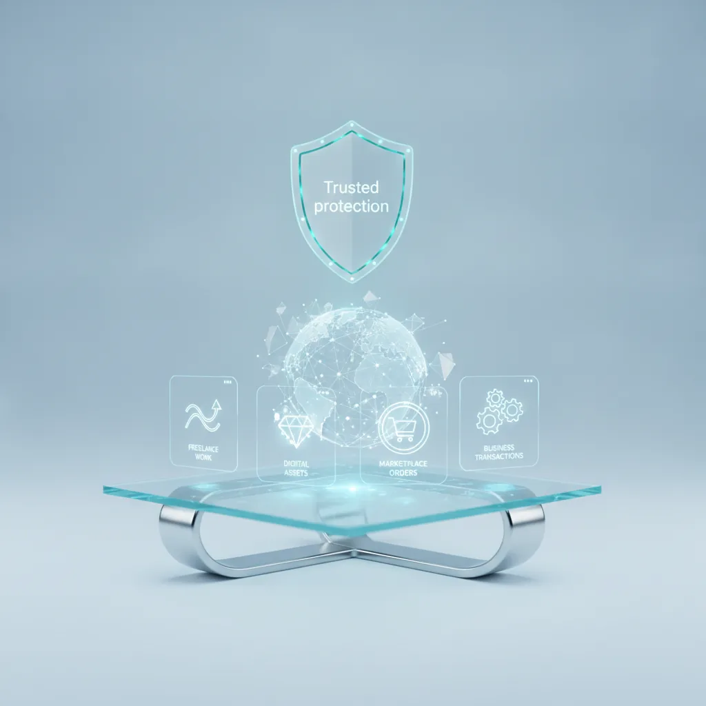 Clean corporate futurism, calm authoritative mood, crisp high-key